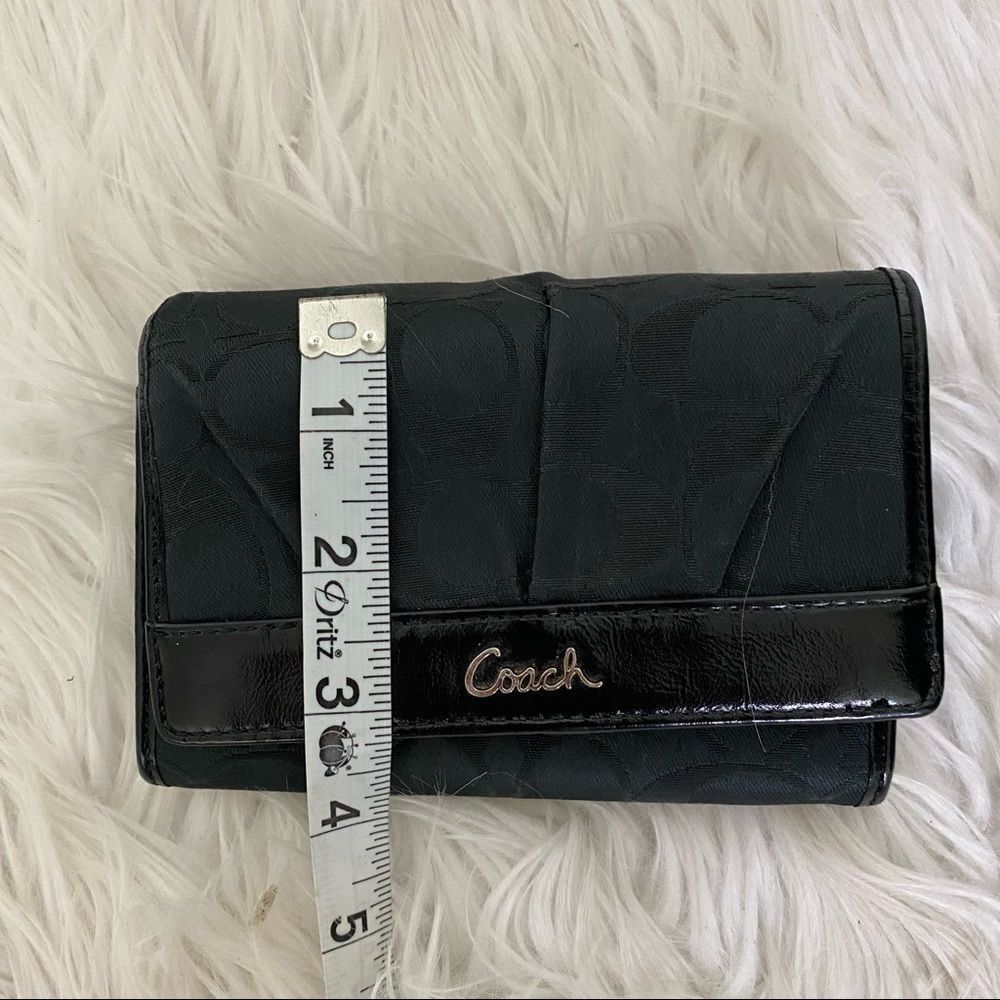 Coach Black Canvas Signature Patent Leather Foldover Wallet - Picture 8 of 9